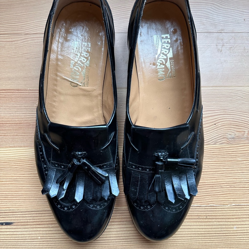 Salvatore Ferragamo Black Leather Tassel Loafers